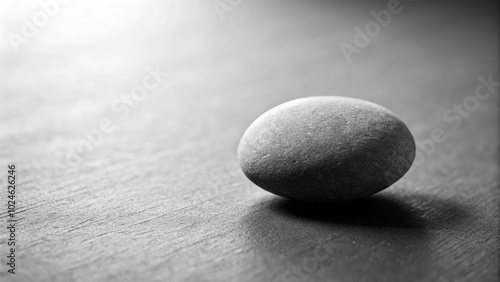 Smooth round pebble on black and white surface with leading lines