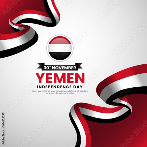 Yemen waving ribbon flag for national day and independence day background social media post photo