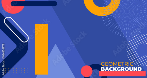 Dynamic design banner shape Blue Dark background concept, Abstract geometric line solid color Red and orange element design good for used on posters, banner, web and any more