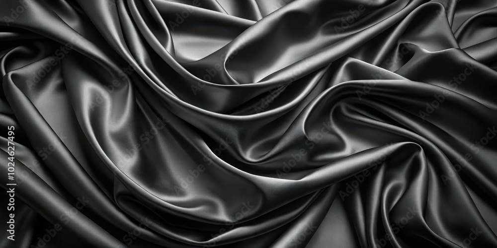 Obraz premium Elegant Draped Smooth Fabric with Rich Black Satin Texture and Soft Flowing Curves