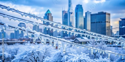 Snow and ice storm over Dallas neighborhood during power outage photo