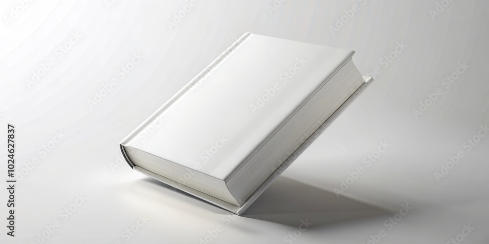 A White Book with a Blank Cover Leans Against a White Background, Showing the Thickness of the Spine and the Smoothness of the Paper A White Book with a Blank Cover Leans Against a White Background, Showing the Thickness of the Spine and the Smoothness of the Paper