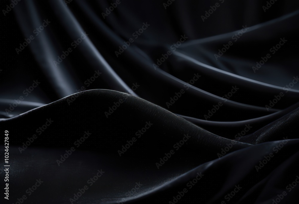 Fototapeta premium close view luxurious black fabric draped elegantly showcasing texture depth, textile, surface, soft, smooth, design, rich, material, shiny, aesthetic