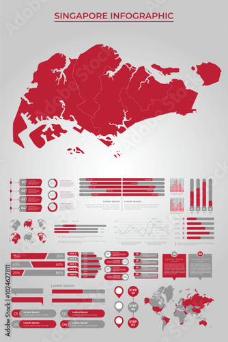 SINGAPORE Map Template with Business Infographic Elements