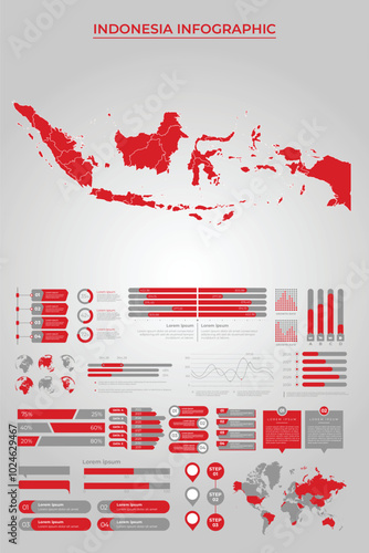 INDONESIA Map Template with Business Infographic Elements