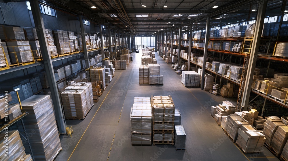 Warehouse with old wooden shelves full of books, a cozy library hidden within an industrial building Warehouse with old wooden shelves full of books, a cozy library hidden within an industrial building
