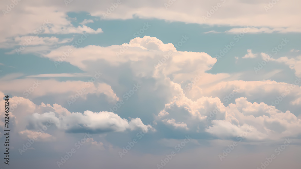 Fototapeta premium Fluffy white clouds with a soft pastel blue background