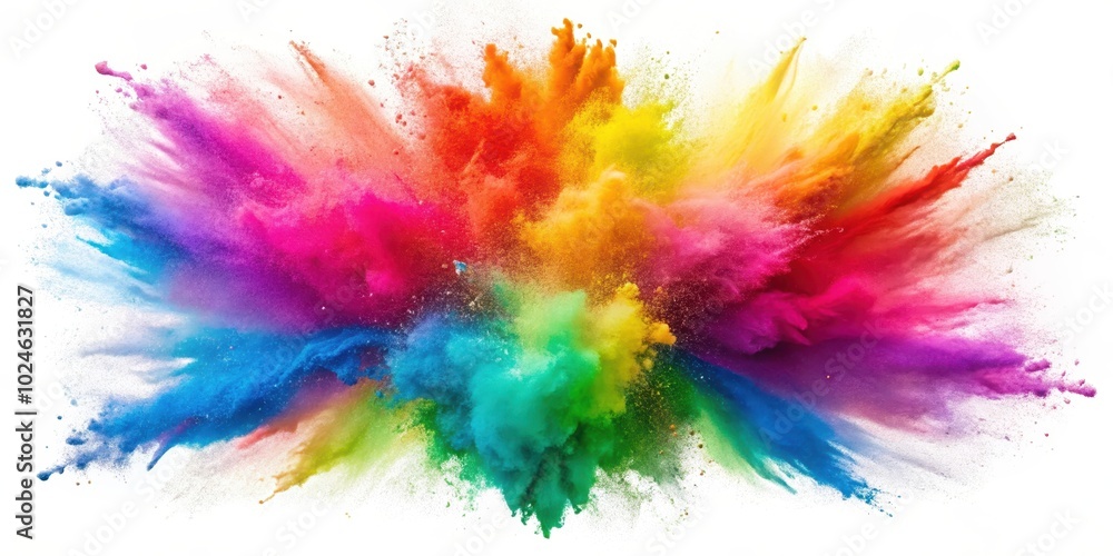 An abstract explosion of vibrant colors erupts in a magnificent burst, creating a captivating spectacle of swirling hues against a pristine white background. An abstract explosion of vibrant colors erupts in a magnificent burst, creating a captivating spectacle of swirling hues against a pristine white background.
