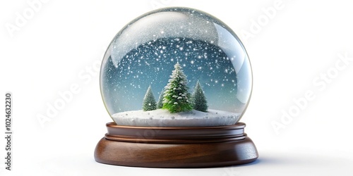 Snow globe with snowflakes isolated on white background photo