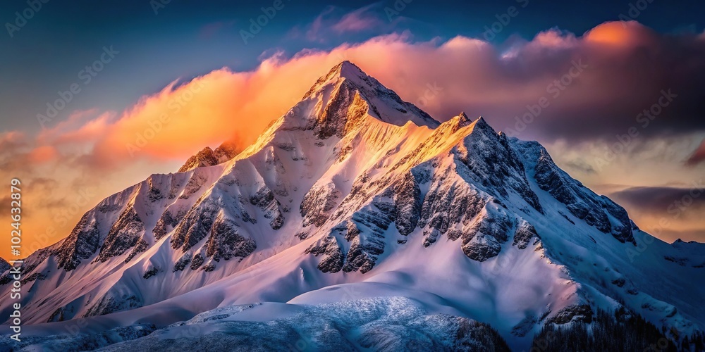 Obraz premium Snow-covered mountain at twilight