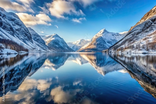 Wallpaper Mural snow-covered mountains reflected in calm fjord waters Torontodigital.ca
