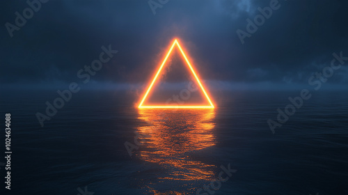 A triangle is lit up in the water. The water is dark blue