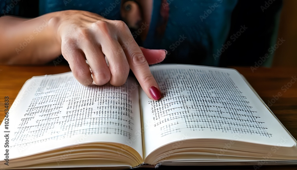 Fototapeta premium Person reading a book in Braille