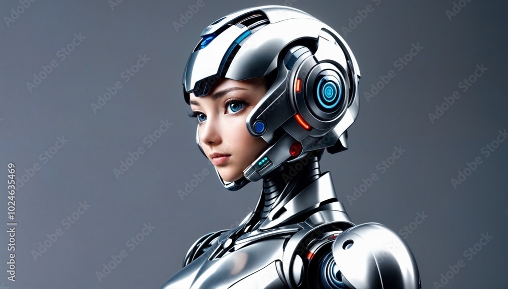 futuristic female robot portrait in gray tones with blank text area futuristic female robot portrait in gray tones with blank text area