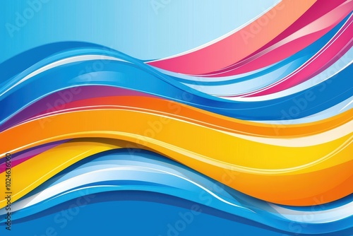 Colorful wave pattern in vibrant hues of blue, pink, and orange against a gradient background.