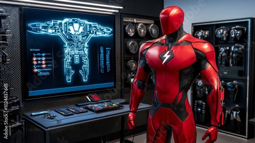 Futuristic Robot Headquarters with Superhero Gear