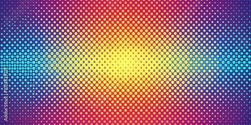 Abstract Gradient Pattern With Repeating Circles In Hues Of Yellow, Orange, Red, Blue, And Purple