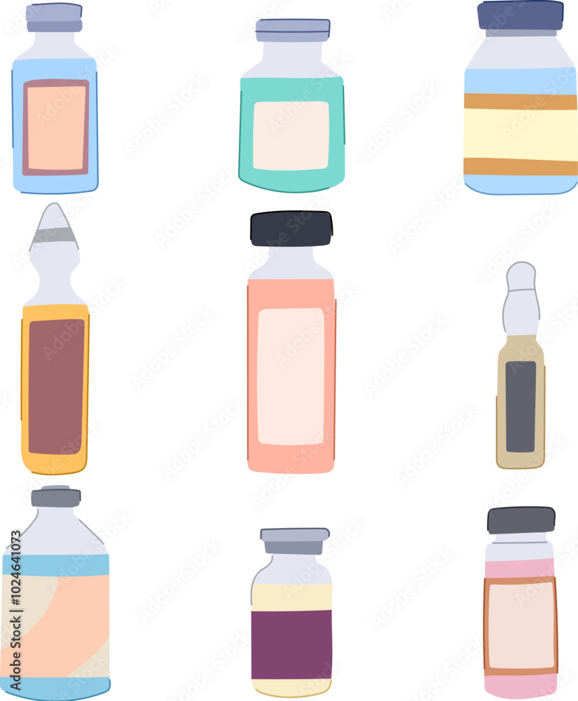vaccine vial set cartoon. medicine healthcare, protection immunity, syringe needle vaccine vial sign. isolated symbol vector illustration vaccine vial set cartoon. medicine healthcare, protection immunity, syringe needle vaccine vial sign. isolated symbol vector illustration
