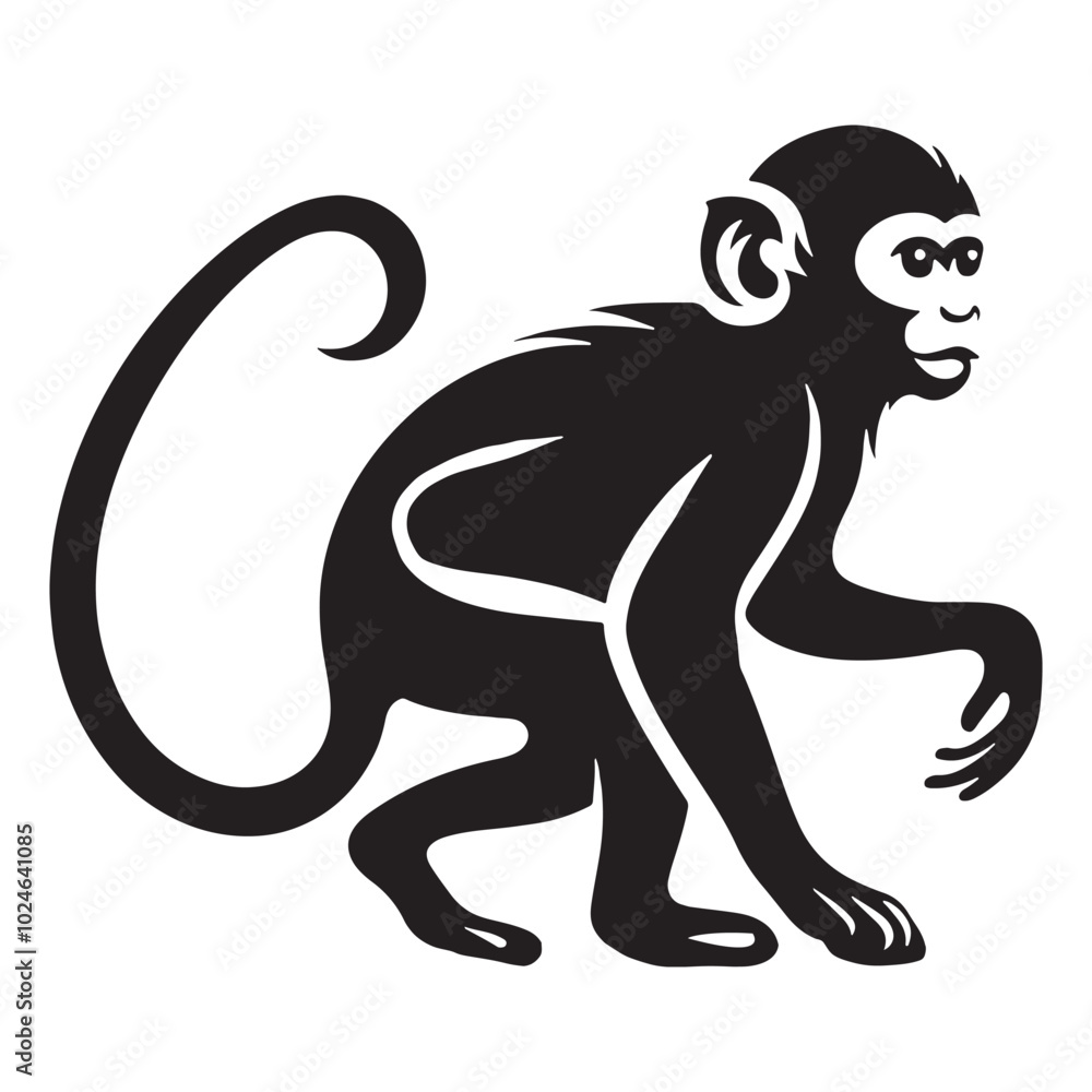 Foto Vector illustration black silhouette monkey with white background