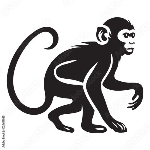 Canvas Print Vector illustration black silhouette monkey with white background
