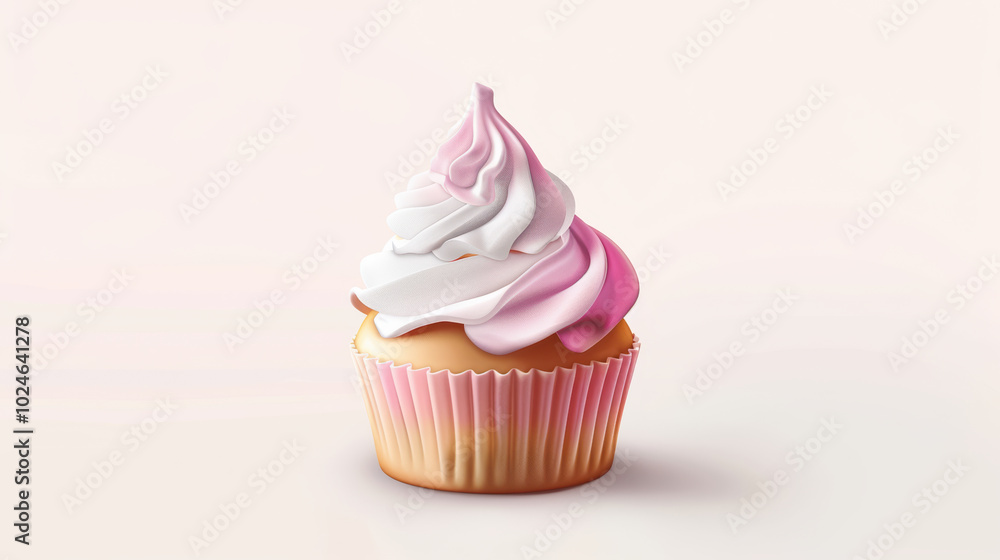 Delight in this beautifully crafted cupcake featuring swirl of pink and white frosting atop golden base, perfect for any celebration or sweet treat Delight in this beautifully crafted cupcake featuring swirl of pink and white frosting atop golden base, perfect for any celebration or sweet treat