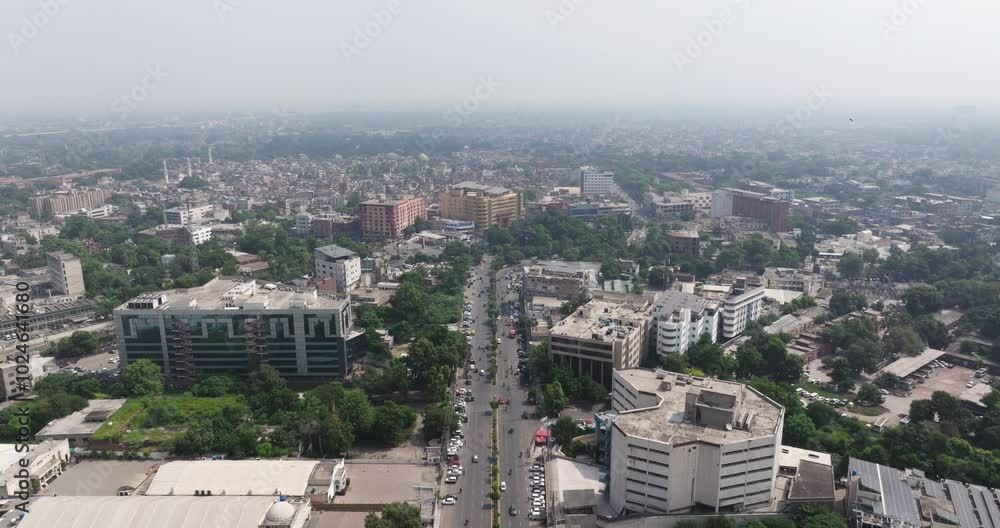 Birds Eye Aerial View Above Mall Road, Lahore, Pakistan. Summer Day Birds Eye Aerial View Above Mall Road, Lahore, Pakistan. Summer Day