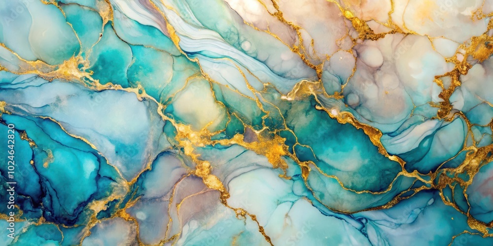 Abstract Fluid Art with Swirling Teal, Grey, and Golden Veins Abstract Fluid Art with Swirling Teal, Grey, and Golden Veins