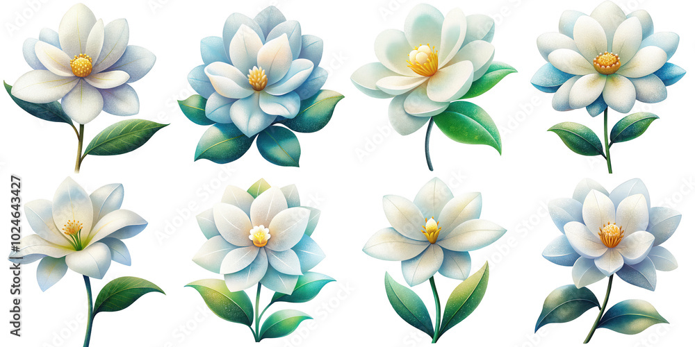 Obraz premium Cartoon illustration set of white flower with Grainy Textures. isolate on a white background. PNG 