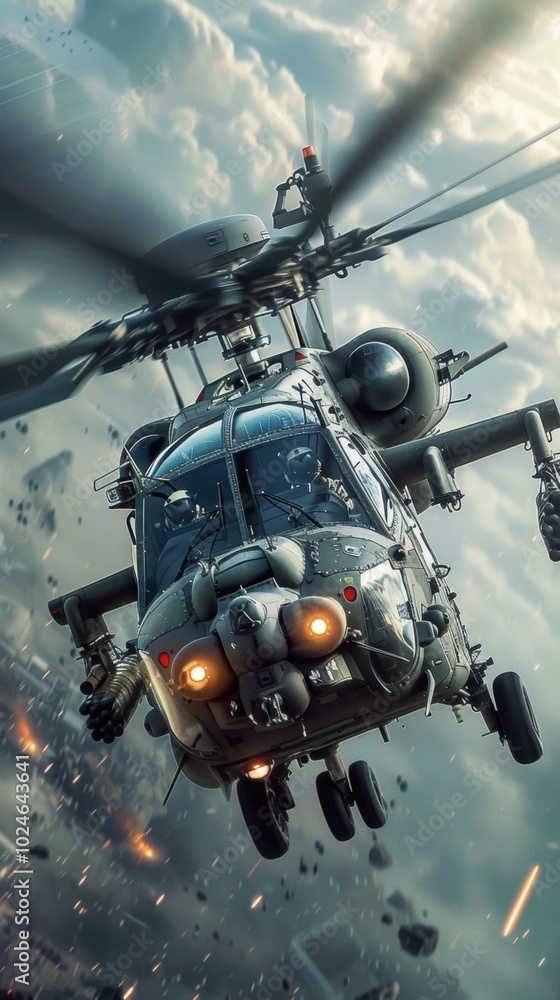 Military Helicopter in Action. Technology and Defense concept Military Helicopter in Action. Technology and Defense concept