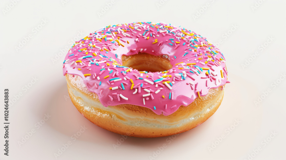 Delicious pink frosted donut with colorful sprinkles, perfect for sweet treat or dessert. This vibrant pastry is sure to bring joy and satisfaction to any occasion Delicious pink frosted donut with colorful sprinkles, perfect for sweet treat or dessert. This vibrant pastry is sure to bring joy and satisfaction to any occasion
