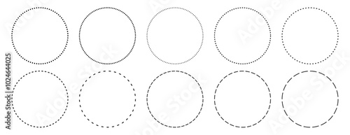 Set of simple round dotted, dashed line frames