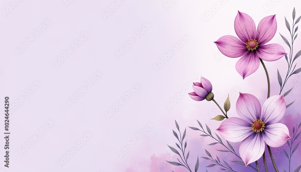 Naklejka premium Lavender and Gold Watercolor Floral Design on Solid color background