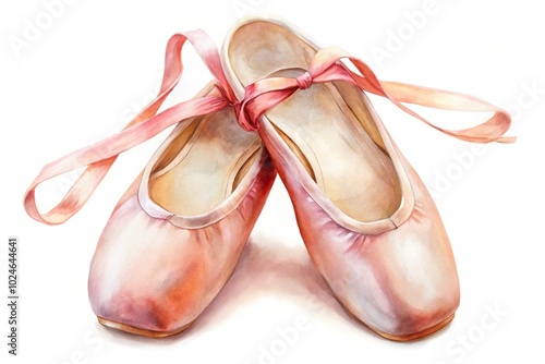 Soft watercolor painting of ballet toe shoes