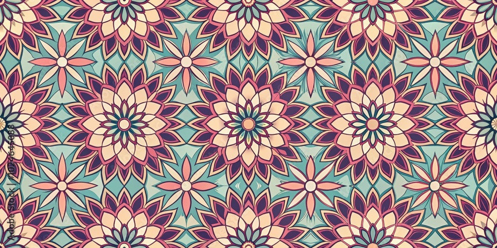 An intricate design featuring overlapping layers of colorful floral motifs, creating a complex and captivating pattern. An intricate design featuring overlapping layers of colorful floral motifs, creating a complex and captivating pattern.