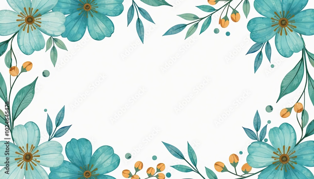 Obraz premium Turquoise and Gold Watercolor Floral Design on Solid color background