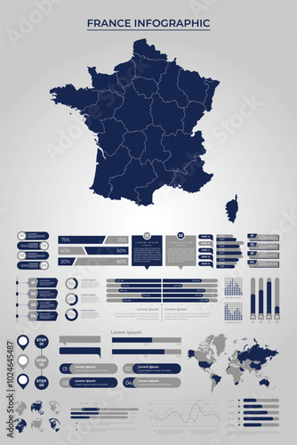 FRANCE Map Template with Business Infographic Elements