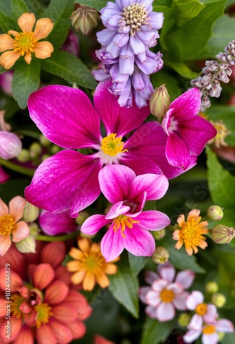 Colorful spring flowers blooming in the garden.