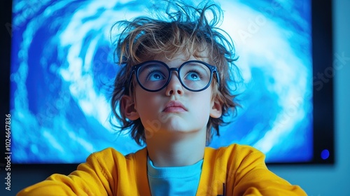 Child Watching News Coverage of Hurricane on Television