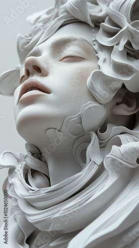 Ethereal Sculptural Portrait in White