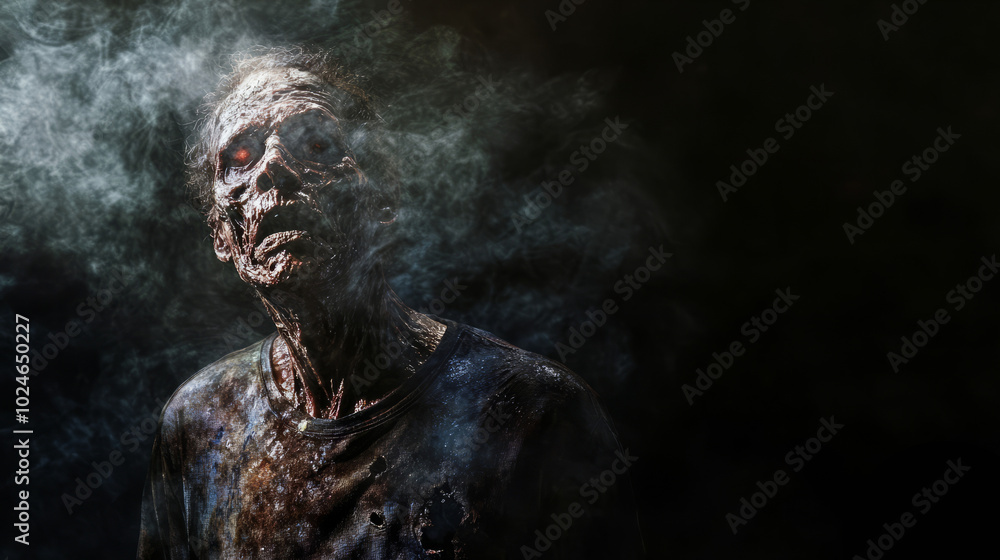 Portrait of a zombie person against a dark background Portrait of a zombie person against a dark background