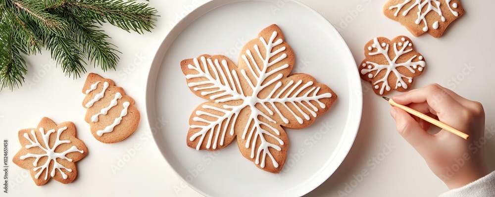 Decorated gingerbread cookies on a plate, hand icing, white isolate background. Decorated gingerbread cookies on a plate, hand icing, white isolate background.