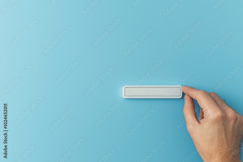 Finger interacting with a digital search bar, isolated on a soft blue background, representing search functionality and online browsing Finger interacting with a digital search bar, isolated on a soft blue background, representing search functionality and online browsing