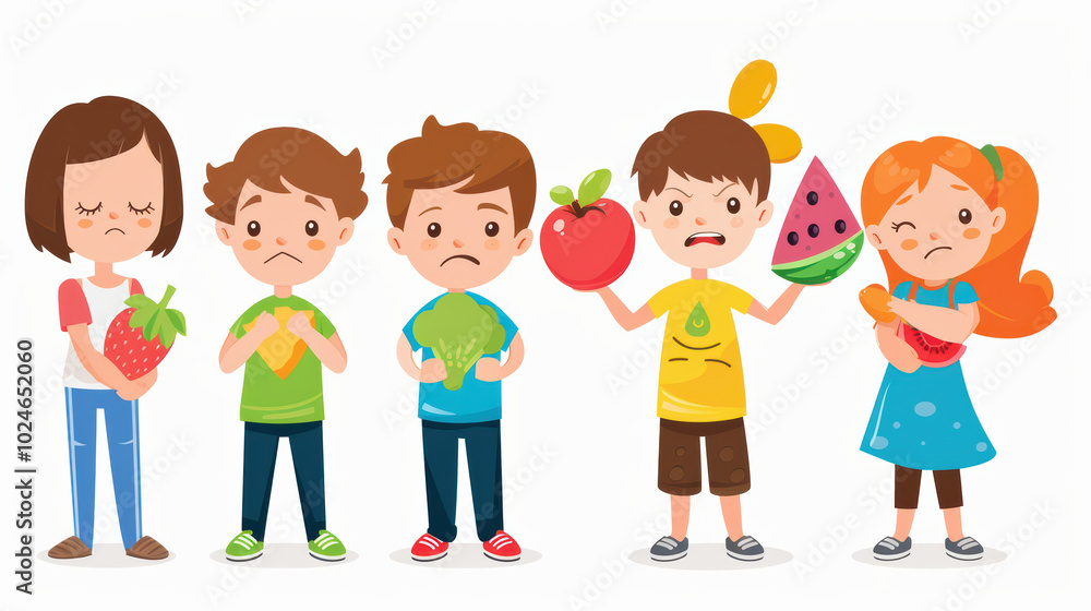 Healthy eating is important, but these children express their dislike for fruits and vegetables. Their emotions reflect challenge of encouraging kids to enjoy nutritious foods Healthy eating is important, but these children express their dislike for fruits and vegetables. Their emotions reflect challenge of encouraging kids to enjoy nutritious foods