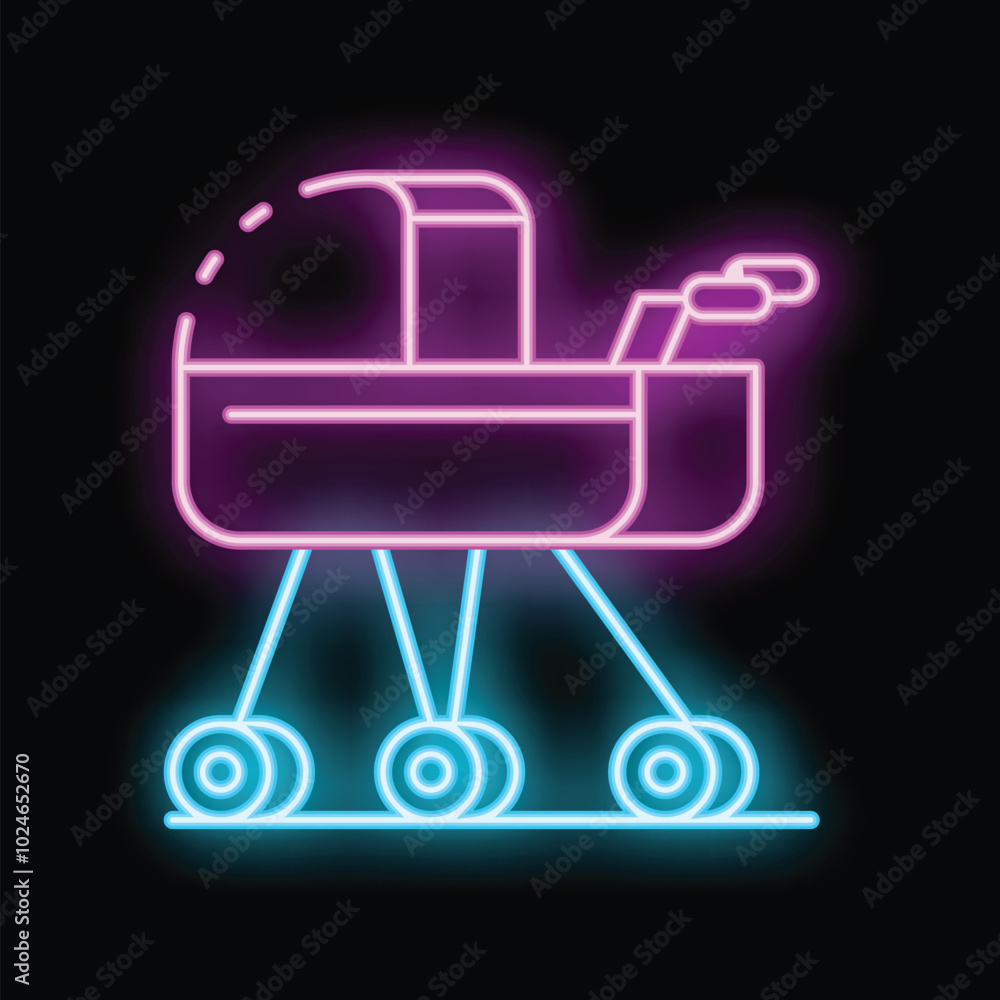 Vibrant neon sign depicting a baby stroller, illuminated against a dark backdrop, perfect for themes of childhood, parenting, and baby products Vibrant neon sign depicting a baby stroller, illuminated against a dark backdrop, perfect for themes of childhood, parenting, and baby products