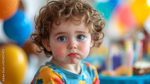 Sad Birthday Celebration, a vibrant party scene filled with colorful decorations, contrasting with the birthday child's unhappy expression.