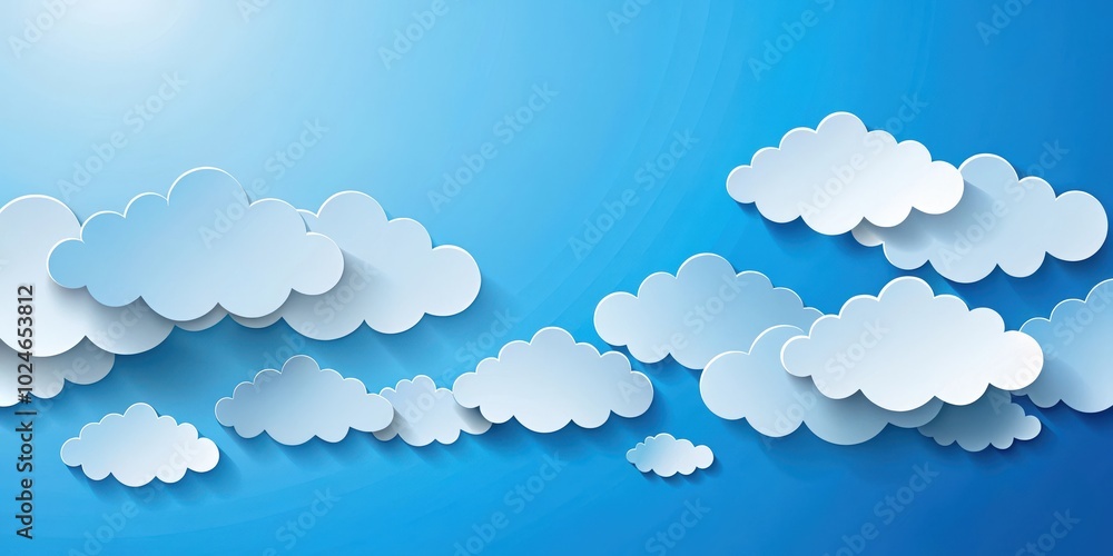 Paper Cutout Clouds Floating on a Blue Sky Background Paper Cutout Clouds Floating on a Blue Sky Background