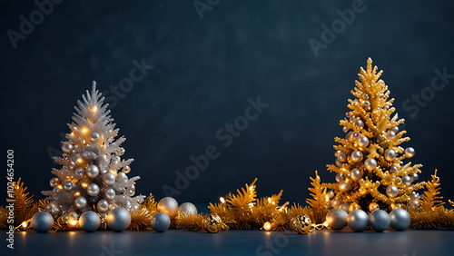 golden and silver lights with christmas background photo