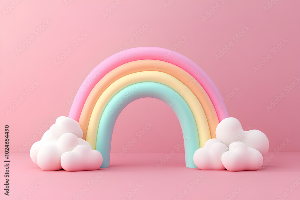 3d rendering cartoon style rainbow and cloud, illustration