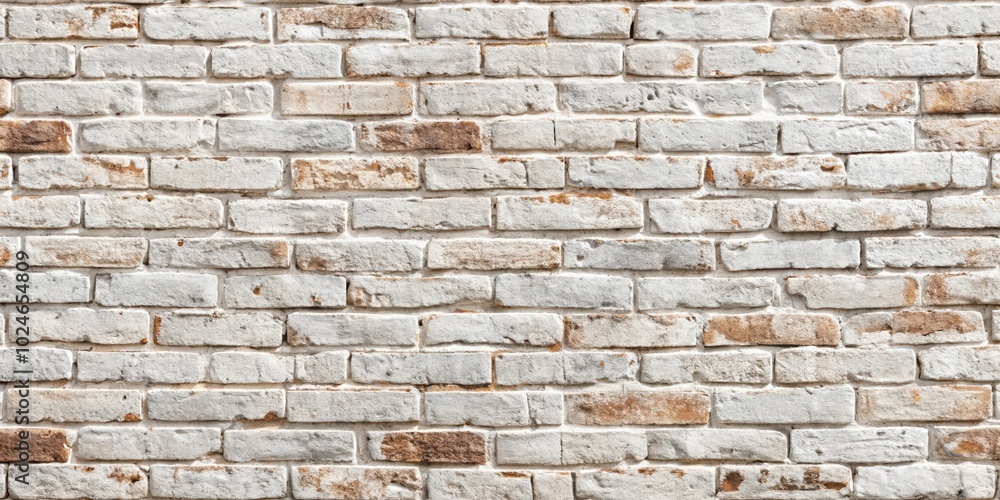 Whitewashed Brick Wall with Subtle Brown Variations in an Interlocking Pattern Whitewashed Brick Wall with Subtle Brown Variations in an Interlocking Pattern