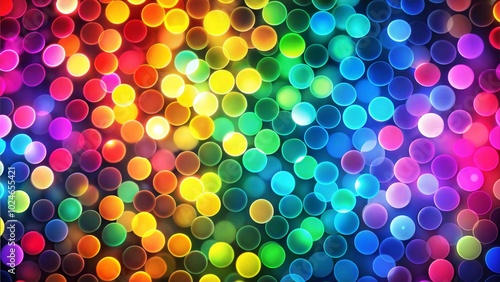 Vibrant rainbow backdrop with circular bokeh lights for artistic and creative use